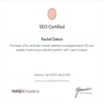 Rachel Datuin SEO Certificate from HubSpot Academy