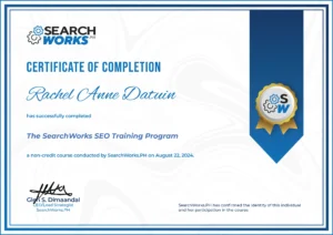 SEO-Training-Certificate-Rachel-Datuin-From-Searchworks.ph